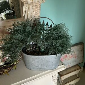 Galvanized Metal Planter with Faux Greenery